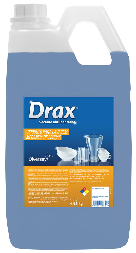 DRAX SECANTE ABRILHANTADOR 2x5L - PRODUTO PARA LAVAGEM MECÂNICA DE LOUÇAS
